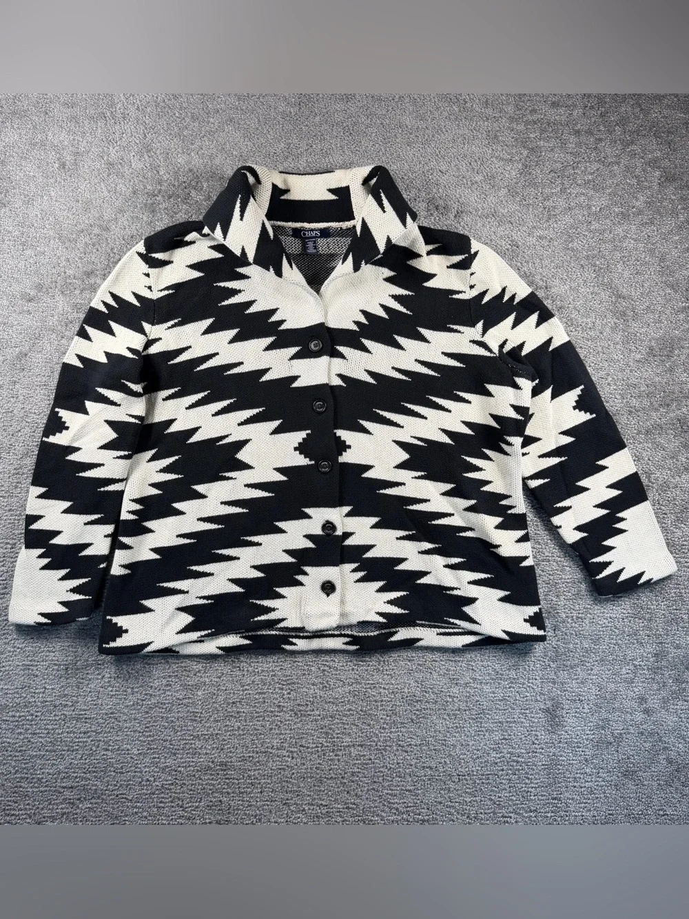 Chaps Aztec Geometric Button Up Cardigan Black & White Size 2X Womens Zebra Cowl